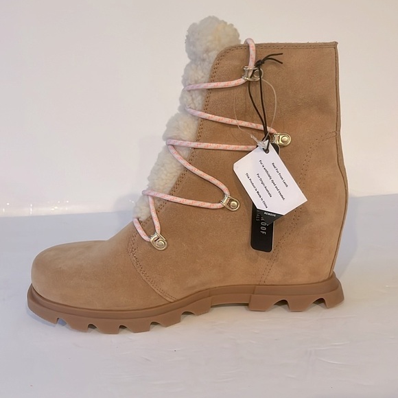 SOREL $250 Joan Arctic Shearling Nubuck Leather Wedge III Booties Size 10.5 NEW - Picture 12 of 12